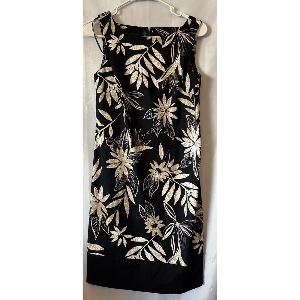 AB STUDIO BLACK & WHITE FLORAL PRINT STRETCH SHEATH DRESS Sz.4